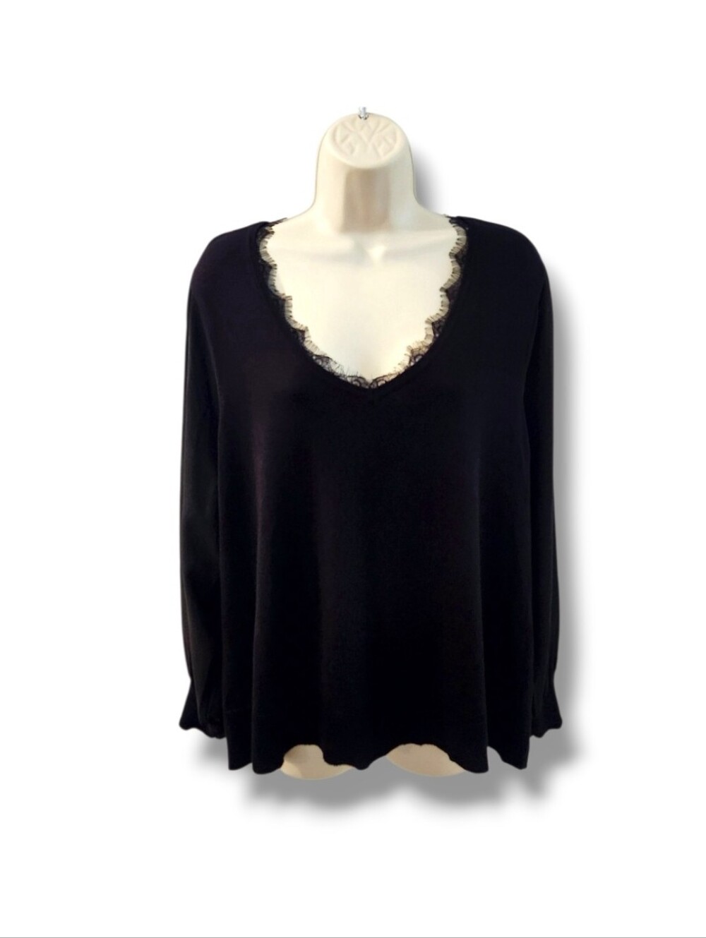Society 212 Eyelash Lace V-Neck Knit Sweater With Sheer Sleeves | 1X